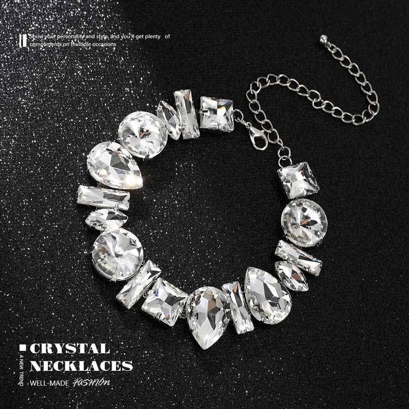 JONKY Rhinestone Choker Necklace Silver Big Diamond Jewelry for Women - Image 2